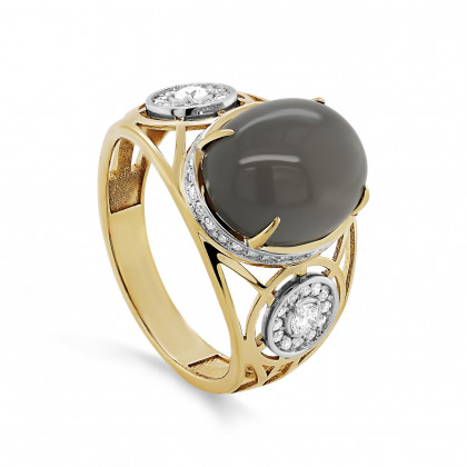 Кольцо из золота с лунным камнем и бриллиантом